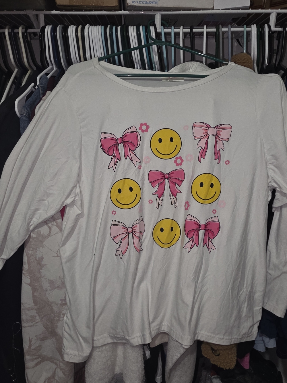 Bobbie Brooks White Long-Sleeve Tee with Pink Bows & Yellow Smiley Faces